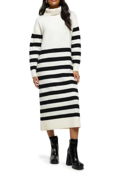 River Island Tilly Stripe Long Sleeve Jumper Dress In Cream