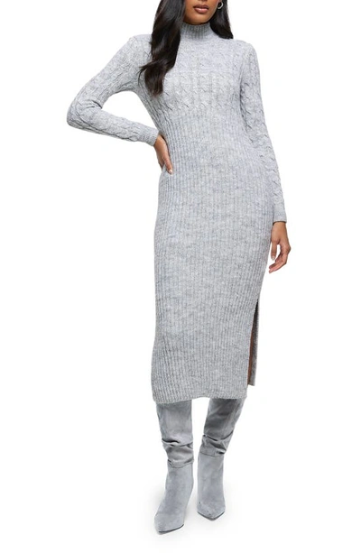 River Island Cable & Rib Stitch Long Sleeve Jumper Dress In Grey