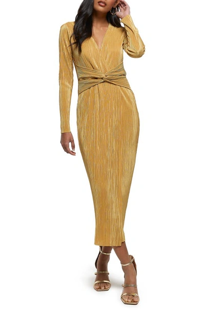 gold twist front dress Gold | Luxe Twist Front Halter Neck Lame Dress main image 0