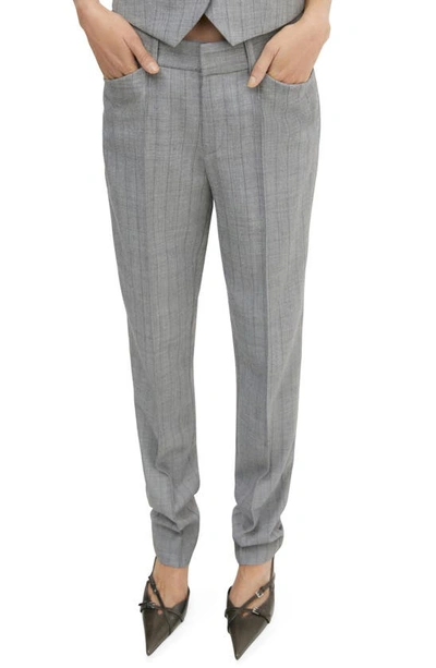 Mango Pinstripe Straight Leg Pants In Light Heather Gray