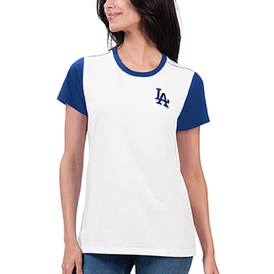 G-iii 4her By Carl Banks White Los Angeles Dodgers Illustration Ringer T-shirt