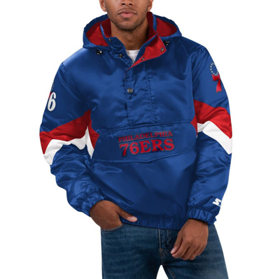 Starter Royal Philadelphia 76ers Force Play Satin Hoodie Half-zip Jacket