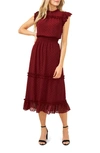 Cece Clip Dot Flutter Sleeve Midi Dress In Claret Red