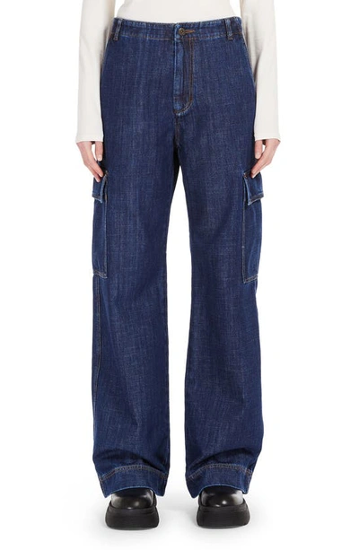 Weekend Max Mara Califfo Wide High Rise Denim Cargo Jeans In Blue