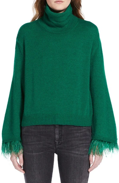 Weekend Max Mara Feather-cuff Turtleneck Sweater In Emerald
