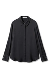 Mango Flowy Satin Button-up Shirt In Black