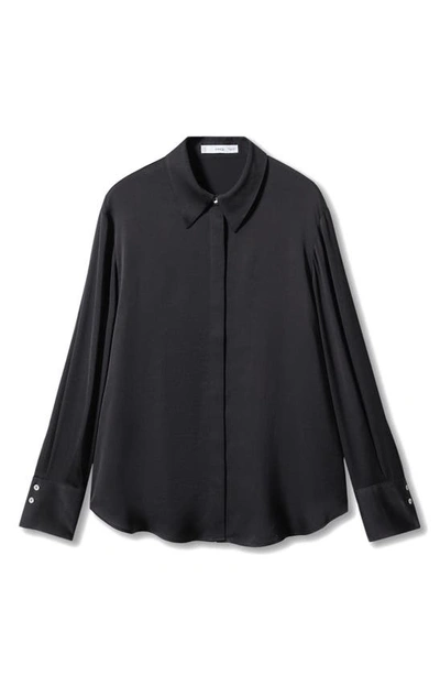Mango Flowy Satin Button-up Shirt In Black