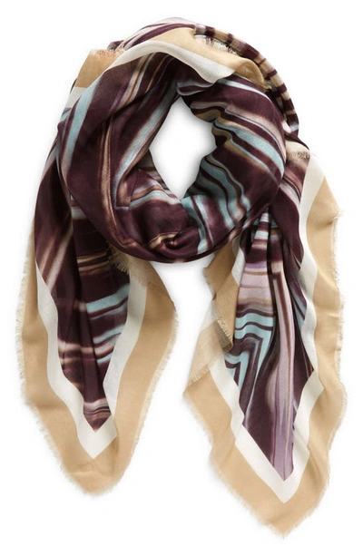 Missoni Chevron Stripe Modal & Silk Square Scarf In Brown/ Beige Multi