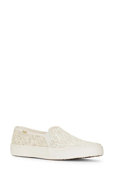 Keds Double Decker Glitter Slip-on Trainer In Cream