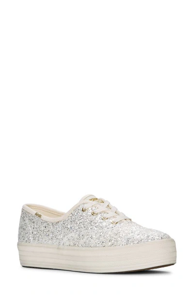 Keds The Platform Glitter Trainer In Cream