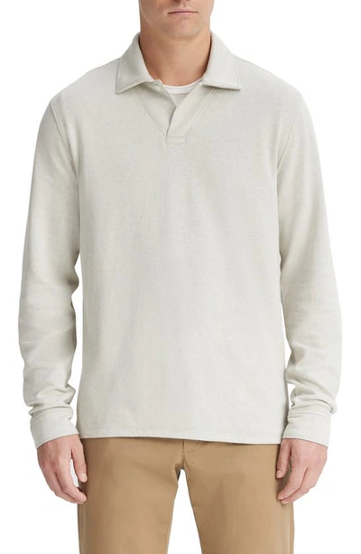 Vince Double Face Long Sleeve Polo In Stone Dune Grey