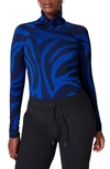 Sweaty Betty Animal Funnel Neck Base Layer Top In Blue Animal Flow Jacquard