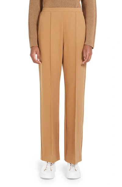 Max Mara Cropped Straight-leg Pintuck Pants In Camel