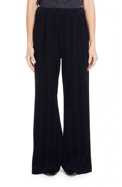Max Mara Olona Wide Leg Corduroy Effect Jersey Pants In Navy