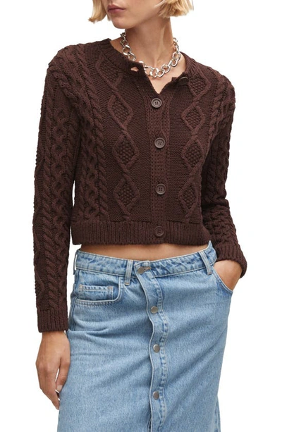 Mango Cable-knit Cardigan Brown