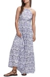 Mango Embroidered Halter Neck Dress Blue In Blue