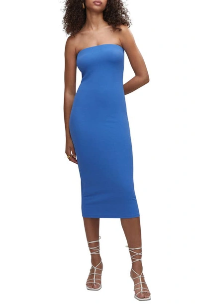 Mango Strapless Dress Blue In Blue
