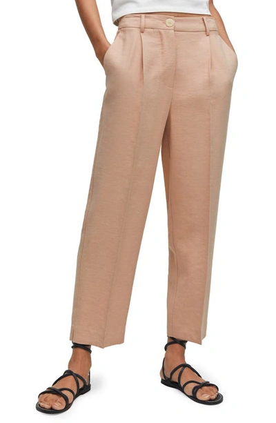 Mango Pleated Straight Leg Trousers In Pastel Pink