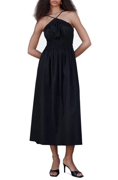 Mango Stretch Cotton Midi Dress In Black