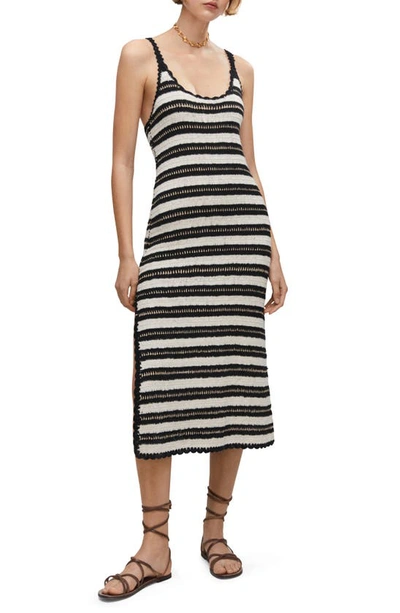 Mango Stripe Crochet Midi Dress In Black