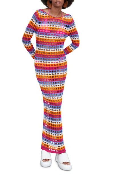 Mango Openwork Long Sleeve Crochet Maxi Dress In Pastel Orange