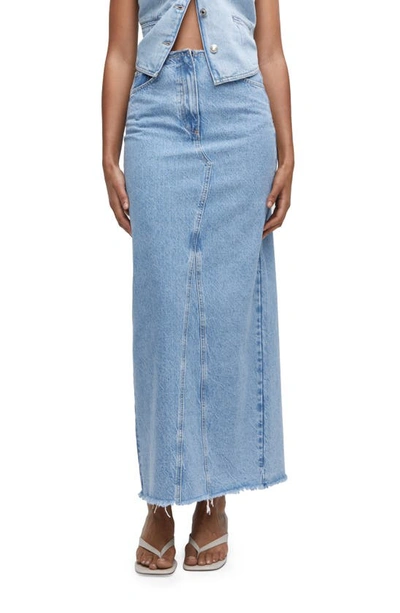 Mango Raw Hem Detail Denim Maxi Skirt In Medium Blue