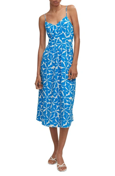 Mango Floral Seersucker Midi Dress In Blue | ModeSens