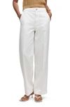 Mango Raw Hem Mid Rise Wide Leg Jeans In White