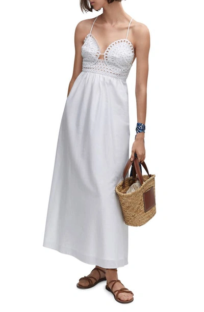 Mango Embroidered V-neckline Dress White