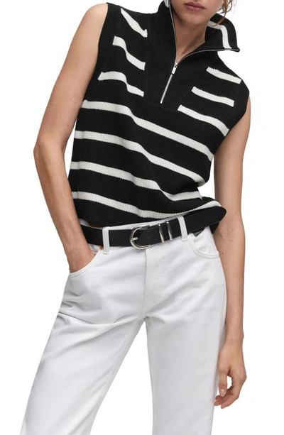 Mango Stripe Sleeveless Sweater In Black