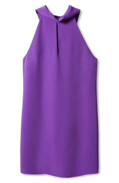 Mango Tie Back Keyhole Cutout Minidress In Medium Purple