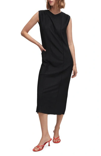 Mango Pleated Sleeveless Midi Dress In Black