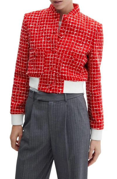 Mango Pocket Tweed Jacket Red