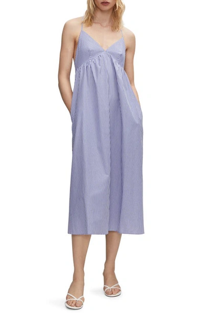 Mango Stripe Cotton Midi Sundress In Navy