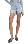Mango Denim Shorts With Frayed Hem Medium Blue In Light Blue