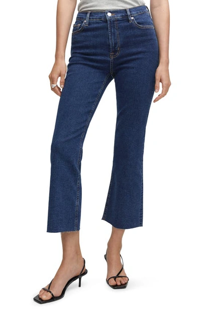 Mango Raw Hem Crop Flare Jeans In Open Blue