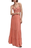 Mango Embroidered Flared Dress Coral Red In Coral Red