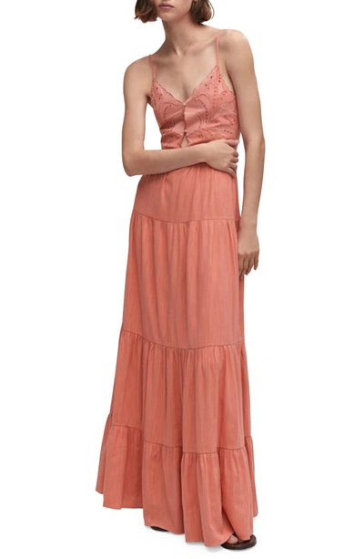 Mango Embroidered Flared Dress Coral Red