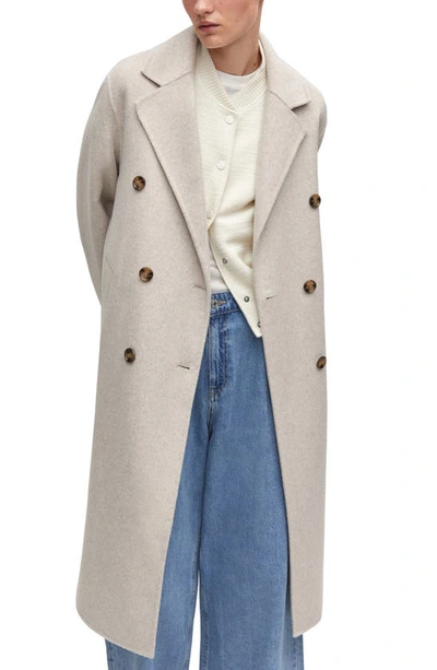 Mango Double Breasted Wool Blend Coat In Ecru