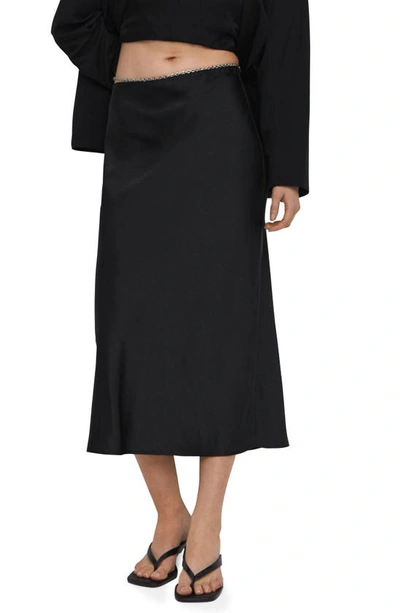 Mango Satin Midi Skirt In Black