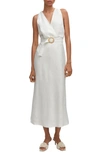 Mango Belt Linen Dress Off White In Off White