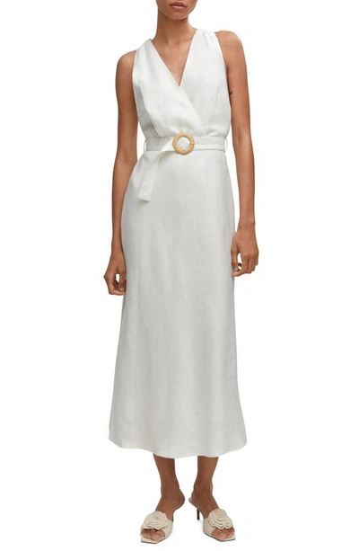 Mango Belt Linen Dress Off White In Beige