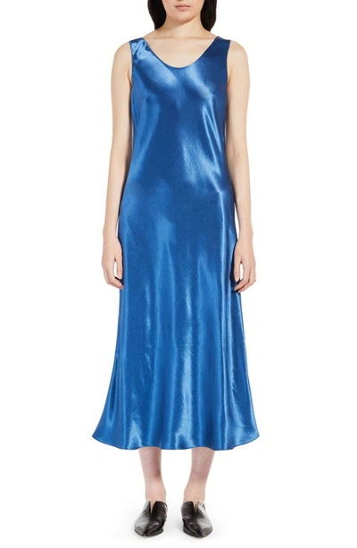 Max Mara Talete Satin Midi Slip Dress In Cornflower Blue