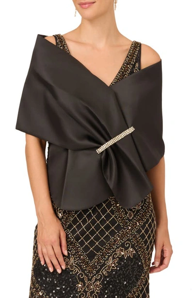 Adrianna Papell Mikado Embellished Satin Wrap In Black