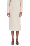 Max Mara Melk Wool Rib Knit Midi Skirt In Albino