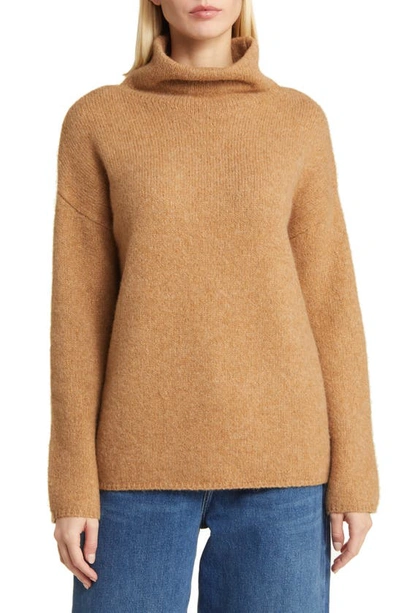 Nordstrom Fuzzy Cowl Neck Sweater In Camel Heather