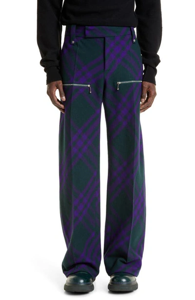 Burberry Check-pattern Wool Trousers In Purple