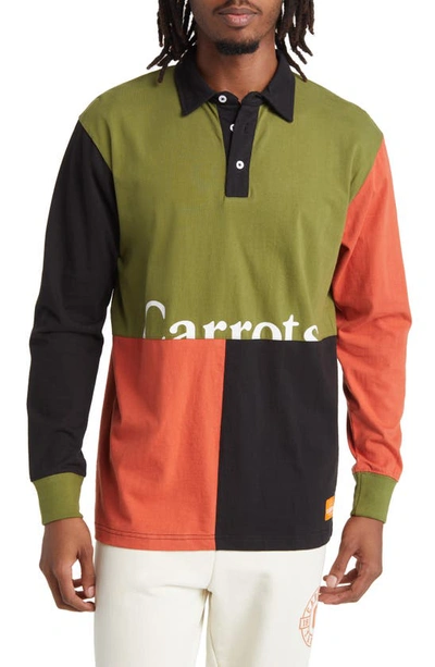 Carrots By Anwar Carrots Colorblock Wordmark Logo Long Sleeve Graphic Rugby Polo In Olive
