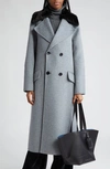PROENZA SCHOULER WHITE LABEL EMMA DOUBLE BREASTED WOOL BLEND LONGLINE COAT WITH FAUX FUR TRIM
