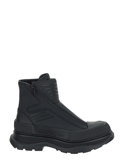 Alexander Mcqueen Moto Tread Slick Ankle Boots In Black